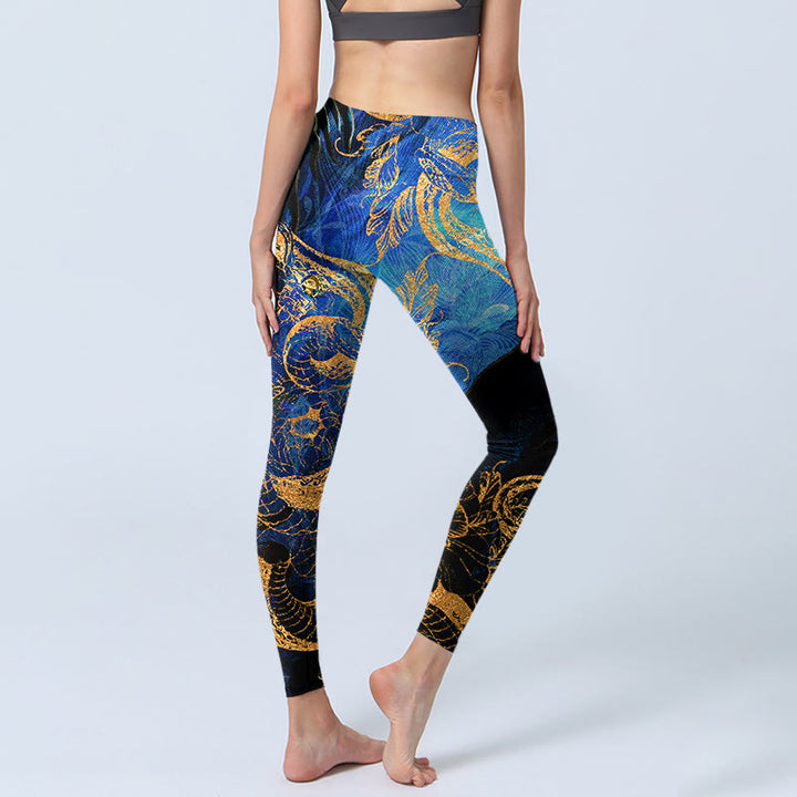 Buddha Stones Black Snake Butterfly Flower Leaves Print Gym Leggings Women's Yoga Pants - image 4
