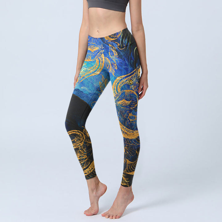 Buddha Stones Black Snake Butterfly Flower Leaves Print Gym Leggings Women's Yoga Pants - Black - US18，UK/AU22，EU50 (4XL) - image 0