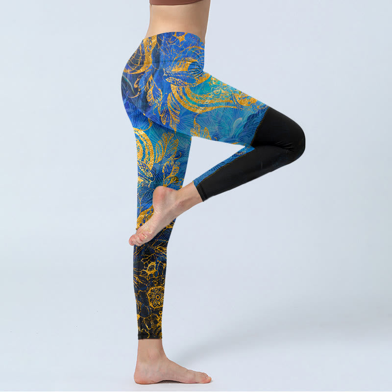 Buddha Stones Black Snake Butterfly Flower Leaves Print Gym Leggings Women's Yoga Pants - image 3