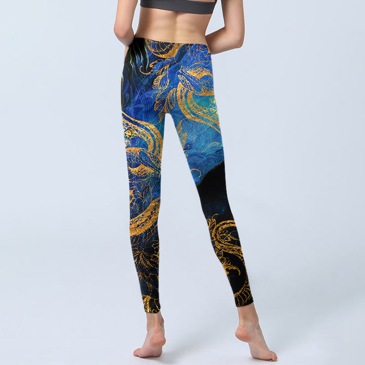 Buddha Stones Black Snake Butterfly Flower Leaves Print Gym Leggings Women's Yoga Pants - image 6
