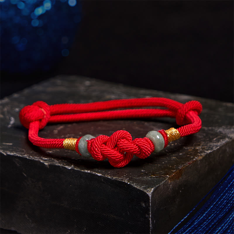 Buddha Stones Red String Jade Luck Fortune Knot Braided Couple Bracelet - image 1