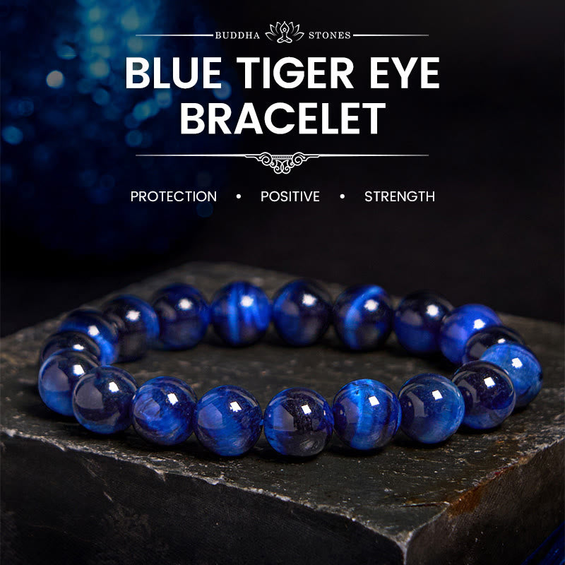 Buddha Stones Blue Tiger Eye Protection Bracelet - 0.23 in (6 mm) - image 0