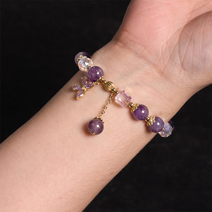 Buddha Stones Natural Amethyst Crystal Spiritual Butterfly Charm Bracelet - image 9
