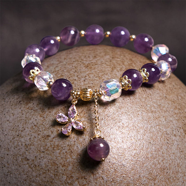 Buddha Stones Natural Amethyst Crystal Spiritual Butterfly Charm Bracelet - image 8