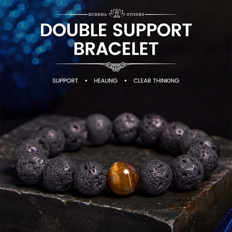 Buddha Stones Lava Rock Tiger Eye Stone Peace Healing Bracelet - Lava Rock(Wrist Circumference 17 cm) - image 0