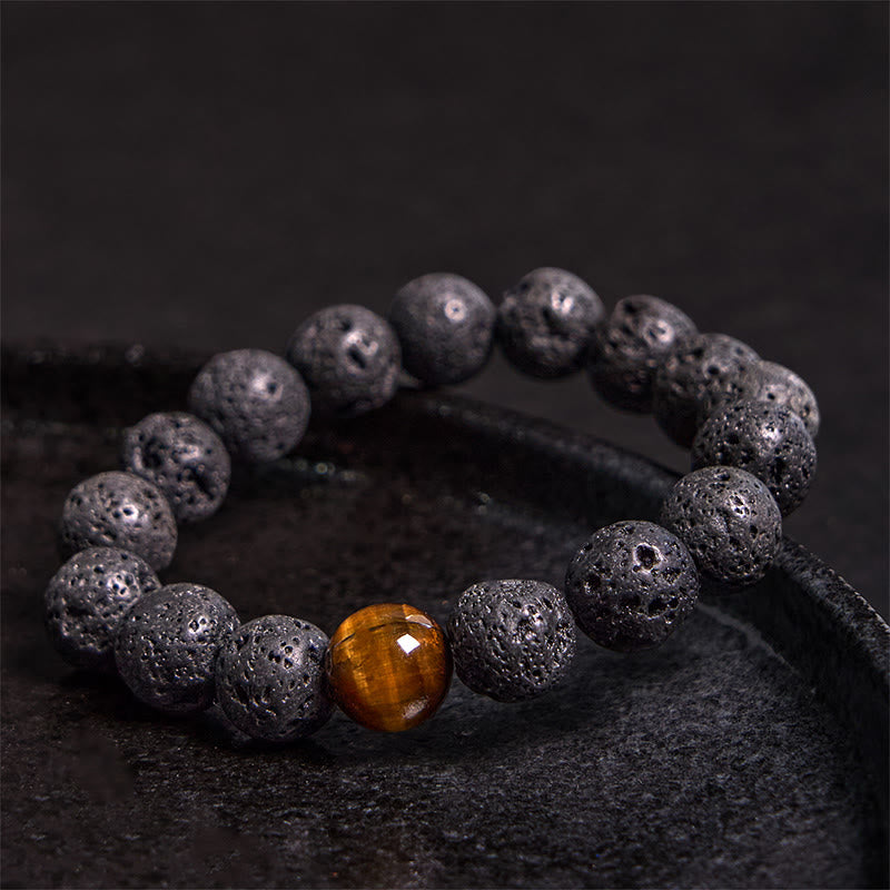 Buddha Stones Lava Rock Tiger Eye Stone Peace Healing Bracelet - image 1