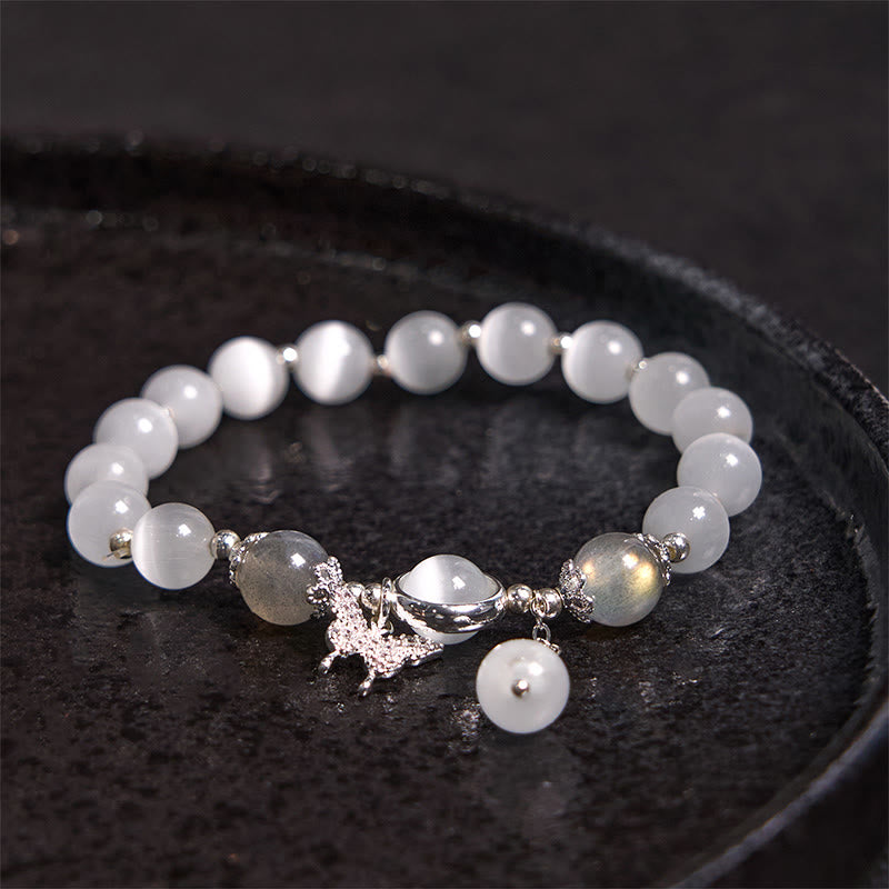 Buddha Stones Cat's Eye Moonstone Butterfly Star Charm Support Bracelet - image 1