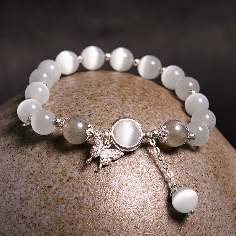 Buddha Stones Cat's Eye Moonstone Butterfly Star Charm Support Bracelet - image 1