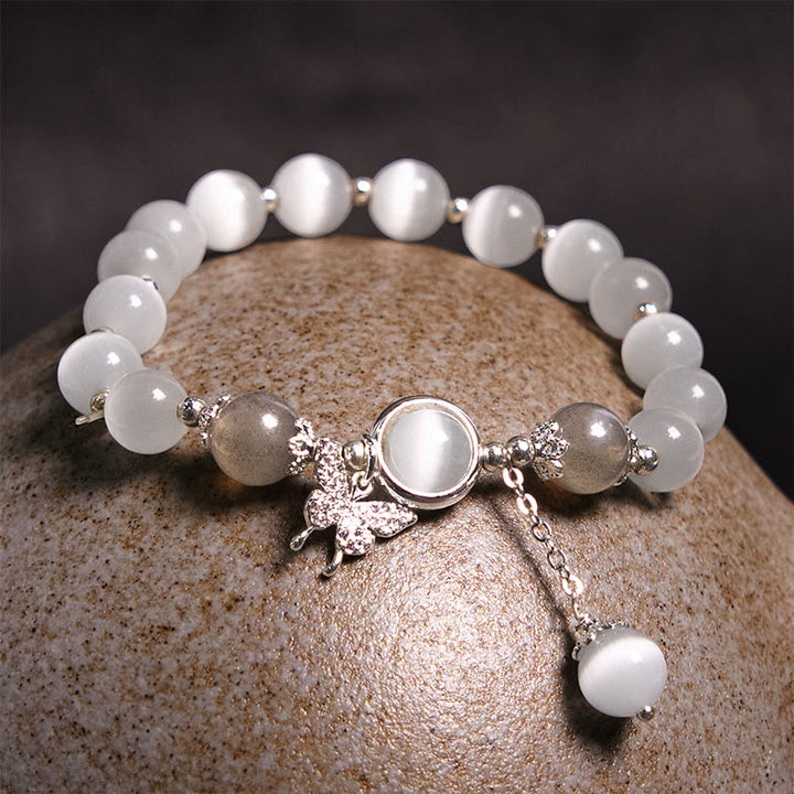 Buddha Stones Cat's Eye Moonstone Butterfly Star Charm Support Bracelet - image 1