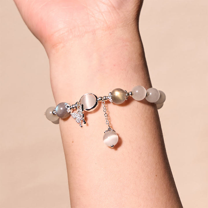 Buddha Stones Cat's Eye Moonstone Butterfly Star Charm Support Bracelet - image 4