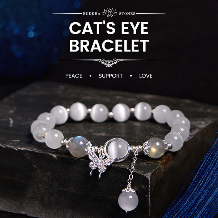 Buddha Stones Cat's Eye Moonstone Butterfly Star Charm Support Bracelet - Cat's Eye&Moonstone Butterfly - image 0