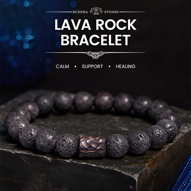Buddha Stones Lava Rock Ebony Wood Tiger Eye Healing Bracelet - Lava Rock&Ebony Wood - 20cm - image 0