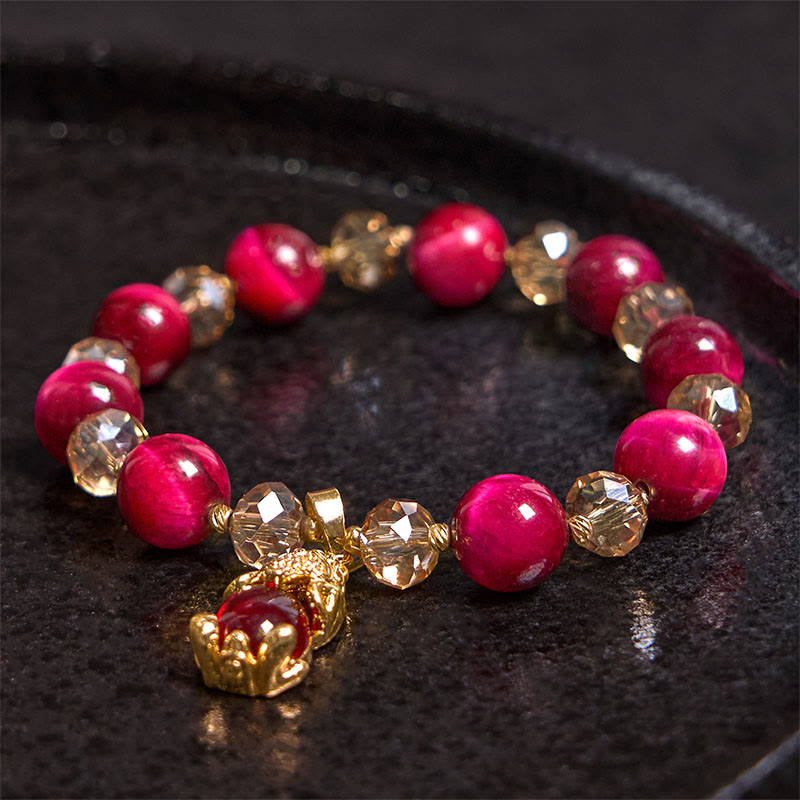 Buddha Stones Red Tiger Eye PiXiu Fox Protection Self Confidence Bracelet - image 1