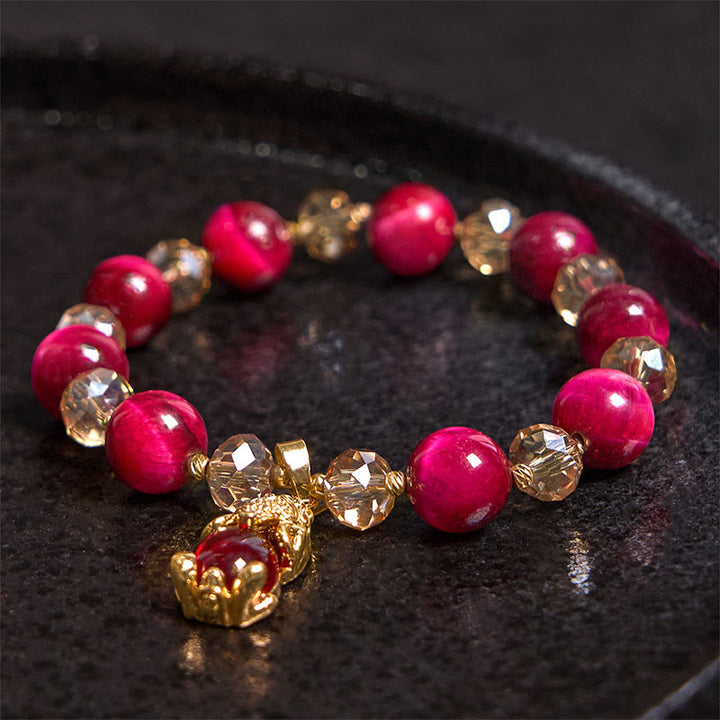 Buddha Stones Red Tiger Eye PiXiu Fox Protection Self Confidence Bracelet - image 1