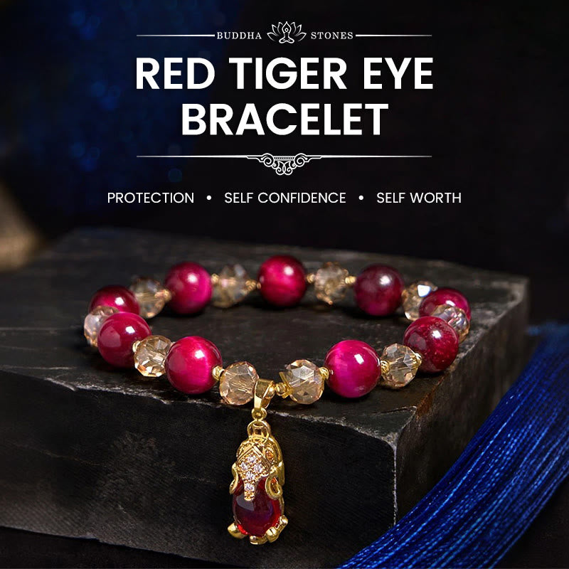 Buddha Stones Red Tiger Eye PiXiu Fox Protection Self Confidence Bracelet - Red Tiger Eye Pixiu - image 0
