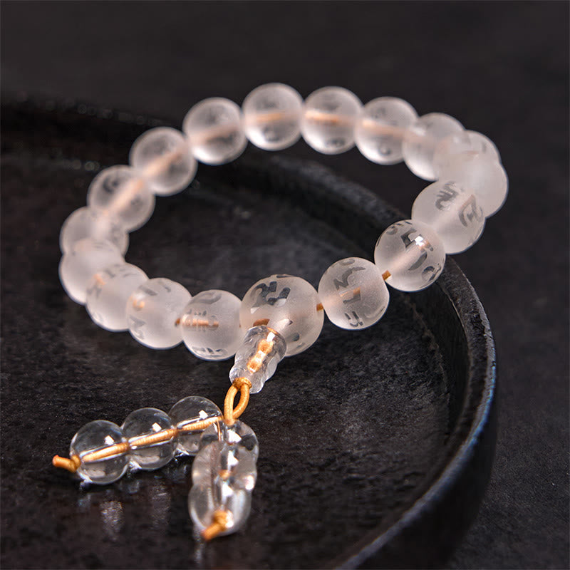 Buddha Stones Tibet White Crystal Black Onyx Om Mani Padme Hum Meditation Bracelet - image 1