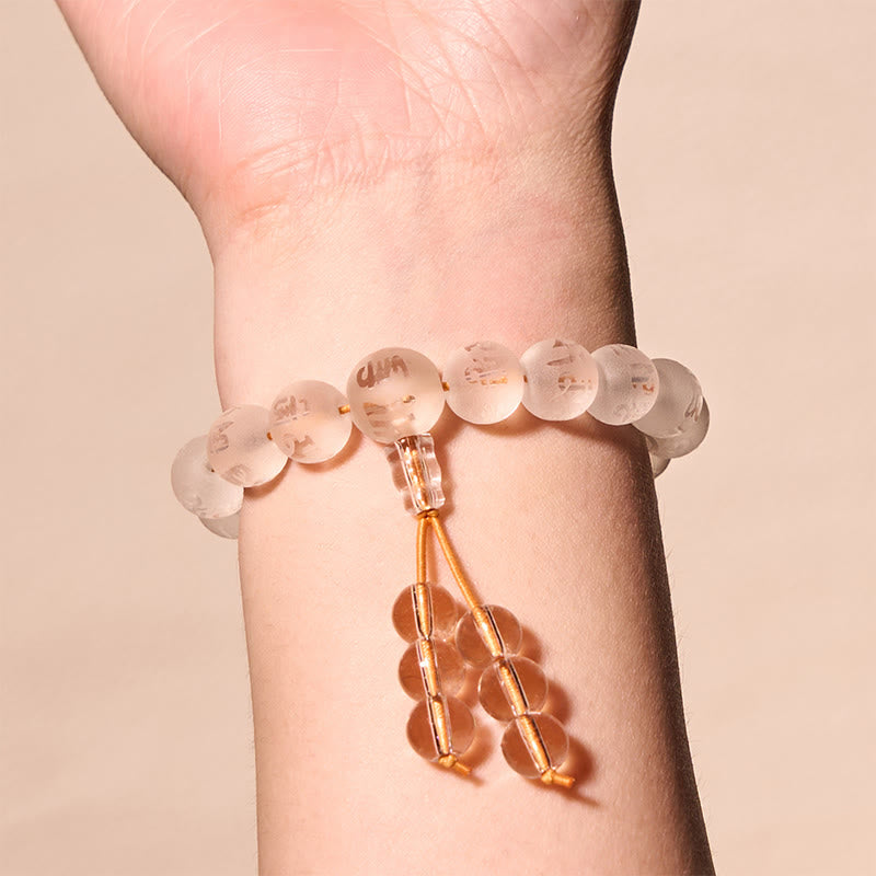 Buddha Stones Tibet White Crystal Black Onyx Om Mani Padme Hum Meditation Bracelet - image 3
