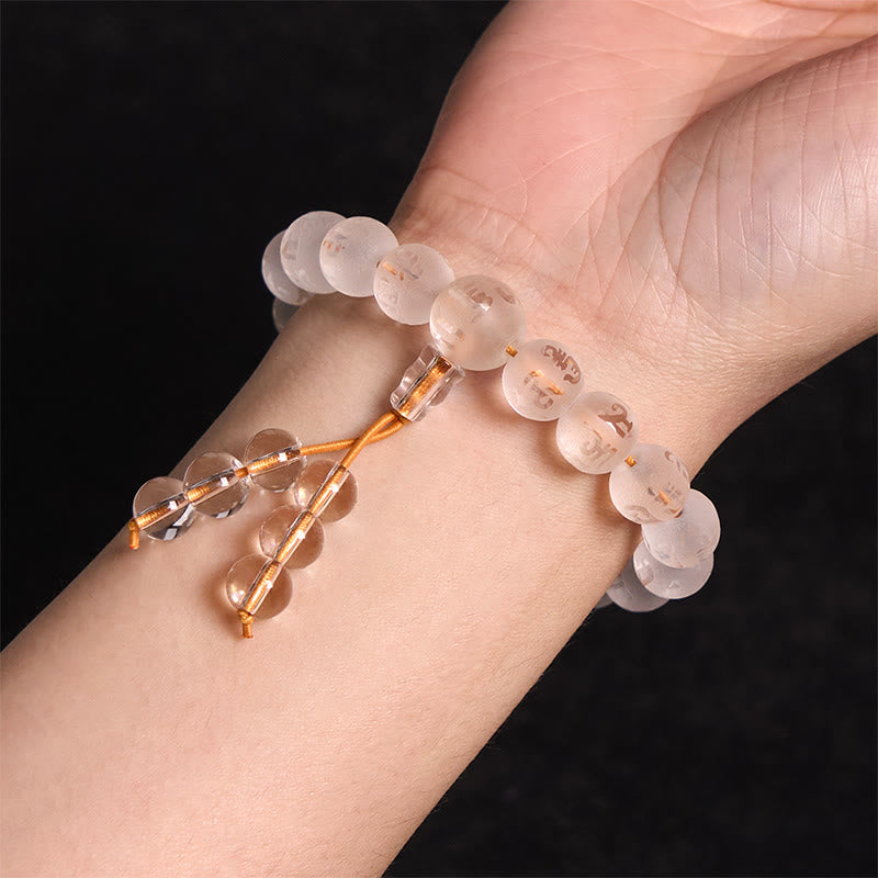 Buddha Stones Tibet White Crystal Black Onyx Om Mani Padme Hum Meditation Bracelet - image 3