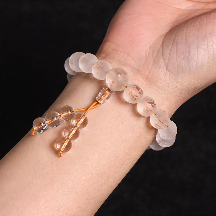 Buddha Stones Tibet White Crystal Black Onyx Om Mani Padme Hum Meditation Bracelet - image 3