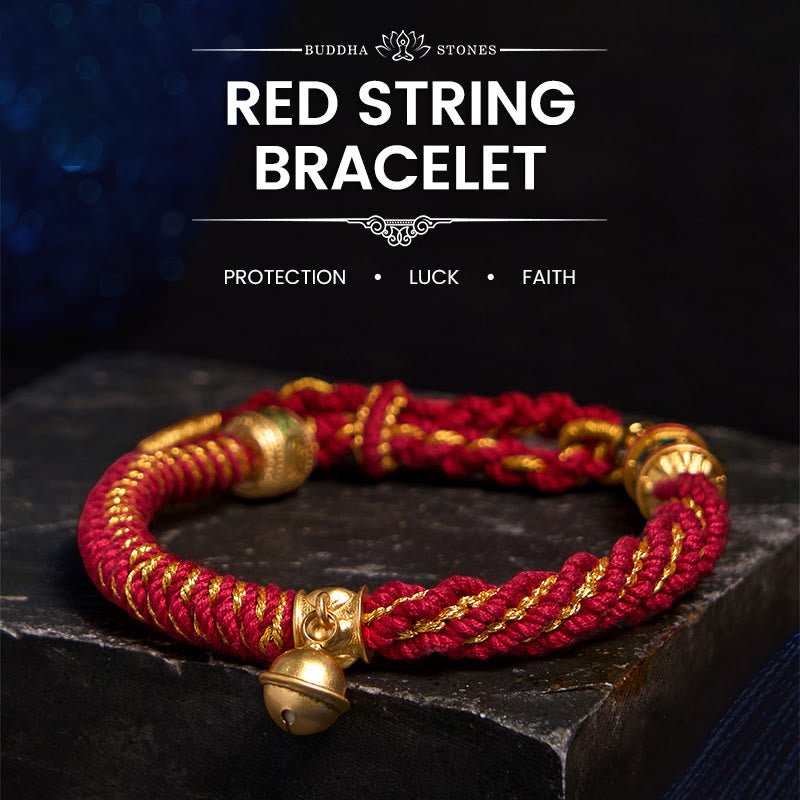 Buddha Stones Tibetan Om Mani Padme Hum Carved Zakiram Goddess of Wealth Charm Amulet Bracelet - Red Gold(Wrist Circumference 14-20cm) - image 10