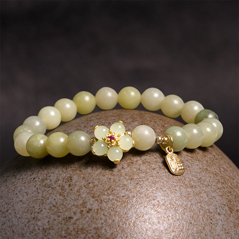 Buddha Stones Green Jade Flower Fu Character Charm Luck Bracelet - image 7
