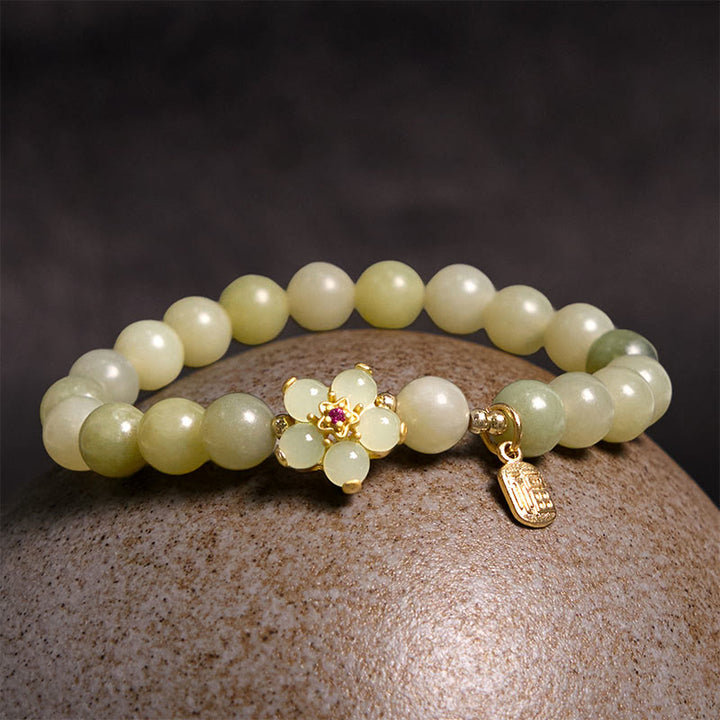Buddha Stones Green Jade Flower Fu Character Charm Luck Bracelet - image 7