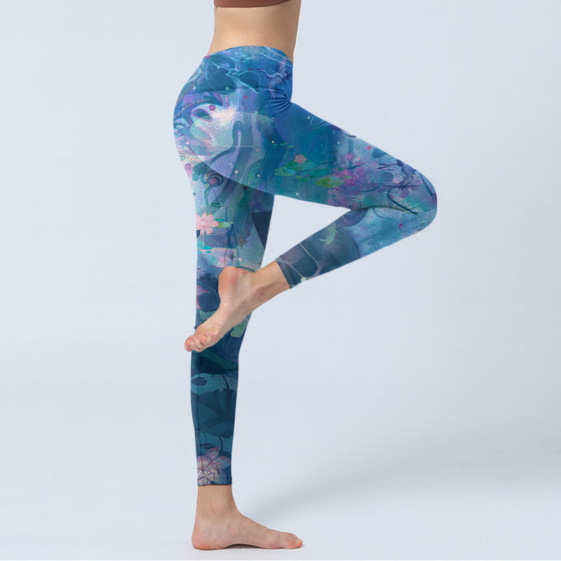 Buddha Stones Lotus Flowers Leaves Birds Gym Leggings Women's Yoga Pants - image 3
