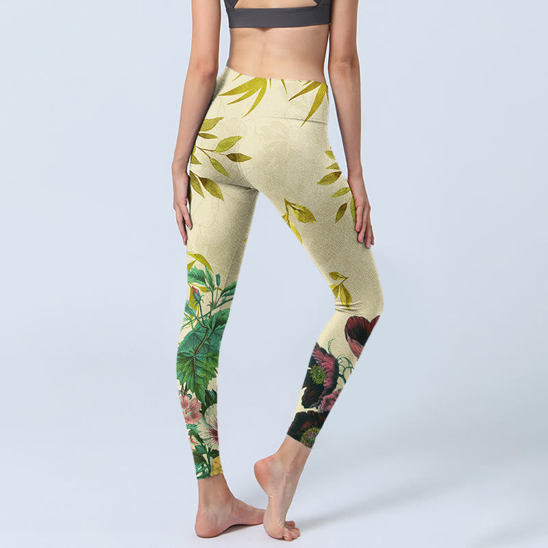 Buddha Stones Golden Green Leaves Colorful Flowers Gym Leggings Women's Yoga Pants - image 4