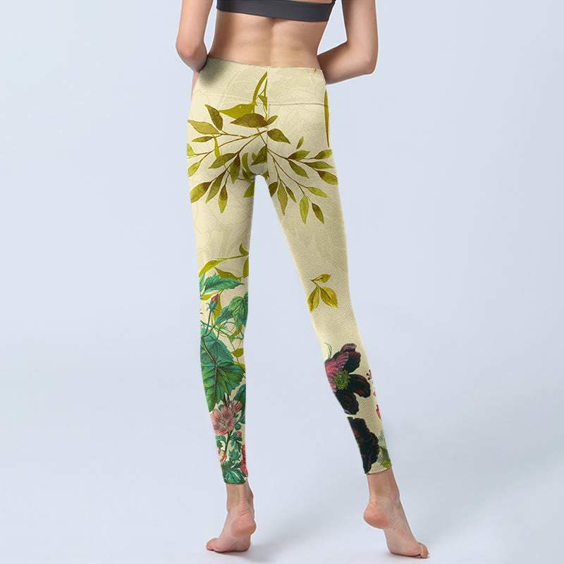 Buddha Stones Golden Green Leaves Colorful Flowers Gym Leggings Women's Yoga Pants - image 6
