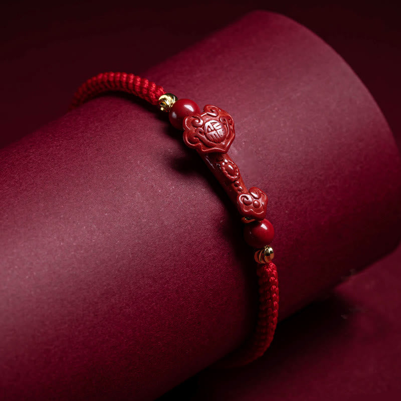Buddha Stones Handmade Cinnabar Ruyi Handle Fu Character PiXiu Blessing Red String Braided Bracelet - image 14
