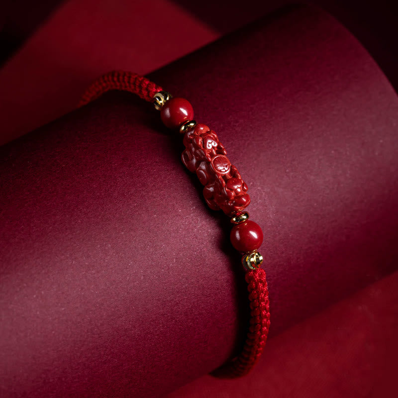 Buddha Stones Handmade Cinnabar Ruyi Handle Fu Character PiXiu Blessing Red String Braided Bracelet - image 16