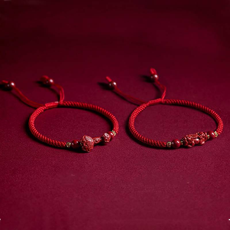 Buddha Stones Handmade Cinnabar Ruyi Handle Fu Character PiXiu Blessing Red String Braided Bracelet - image 20