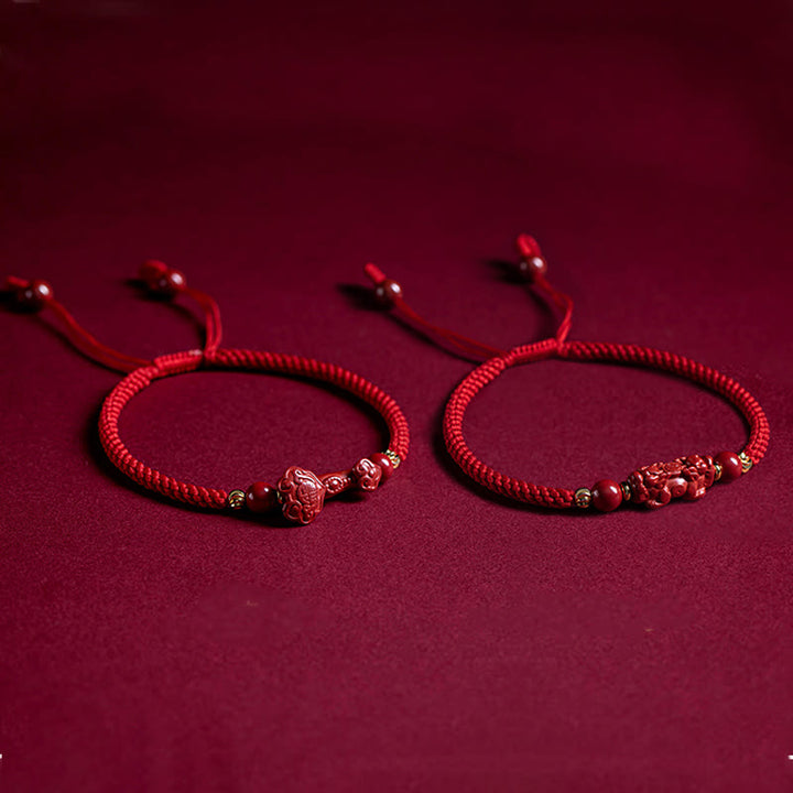 Buddha Stones Handmade Cinnabar Ruyi Handle Fu Character PiXiu Blessing Red String Braided Bracelet - image 20