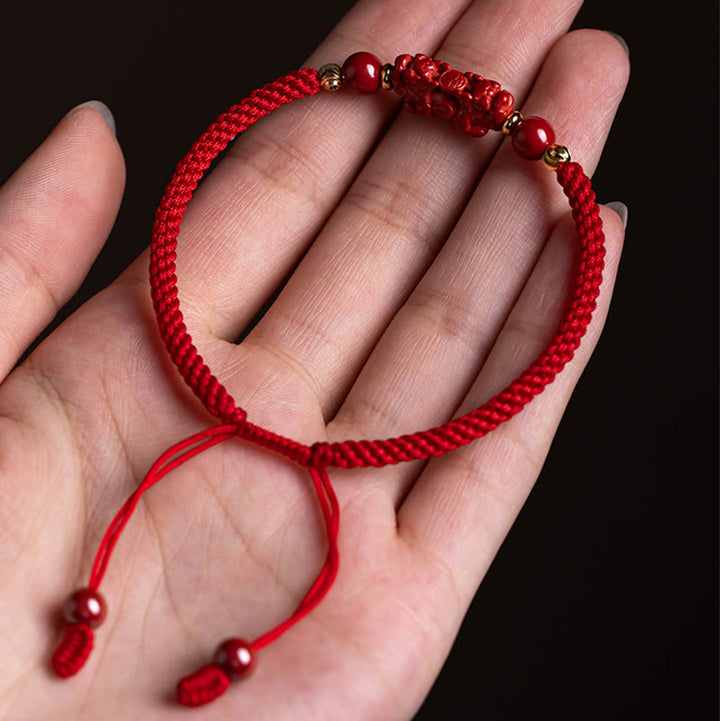 Buddha Stones Handmade Cinnabar Ruyi Handle Fu Character PiXiu Blessing Red String Braided Bracelet - image 17