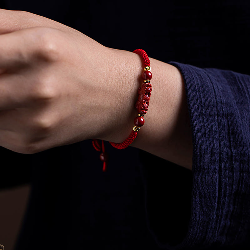 Buddha Stones Handmade Cinnabar Ruyi Handle Fu Character PiXiu Blessing Red String Braided Bracelet - image 18