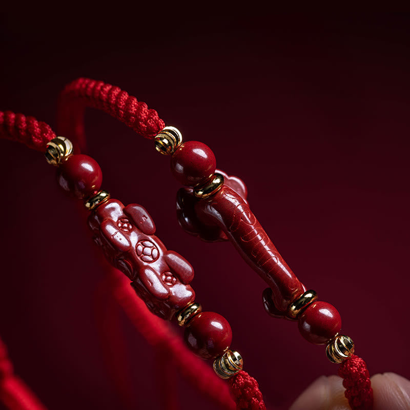 Buddha Stones Handmade Cinnabar Ruyi Handle Fu Character PiXiu Blessing Red String Braided Bracelet - image 21