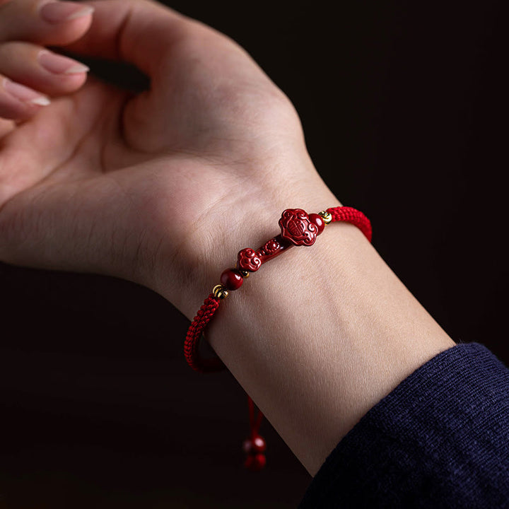 Buddha Stones Handmade Cinnabar Ruyi Handle Fu Character PiXiu Blessing Red String Braided Bracelet - image 4