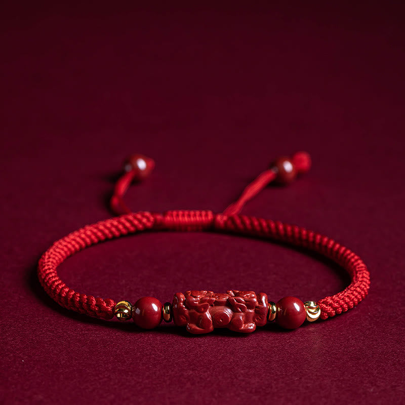 Buddha Stones Handmade Cinnabar Ruyi Handle Fu Character PiXiu Blessing Red String Braided Bracelet - Cinnabar PiXiu(Wrist Circumference: 14-20cm) - image 15