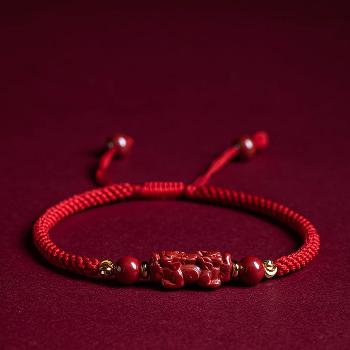 Buddha Stones Handmade Cinnabar Ruyi Handle Fu Character PiXiu Blessing Red String Braided Bracelet - Cinnabar PiXiu(Wrist Circumference: 14-20cm) - image 15