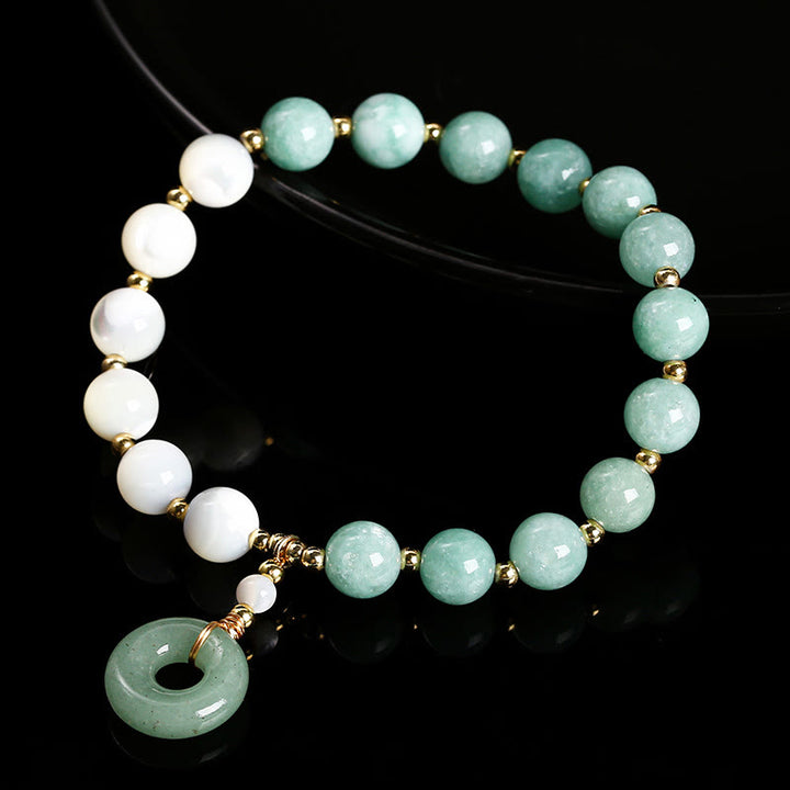 Buddha Stones Jade Trochus Horseshoe Snail Peace Buckle Charm Abundance Bracelet - image 3