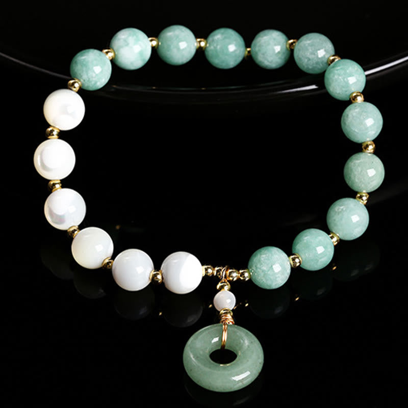 Buddha Stones Jade Trochus Horseshoe Snail Peace Buckle Charm Abundance Bracelet - image 2