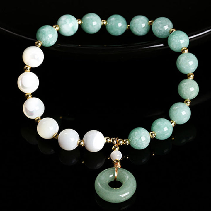 Buddha Stones Jade Trochus Horseshoe Snail Peace Buckle Charm Abundance Bracelet - image 2