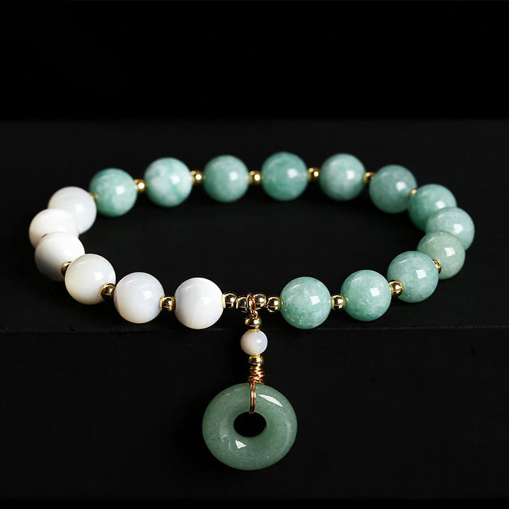 Buddha Stones Jade Trochus Horseshoe Snail Peace Buckle Charm Abundance Bracelet - Jade(Wrist Circumference: 14-16cm) - image 0