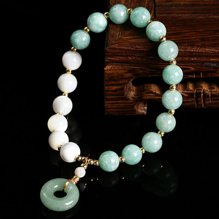 Buddha Stones Jade Trochus Horseshoe Snail Peace Buckle Charm Abundance Bracelet - image 7