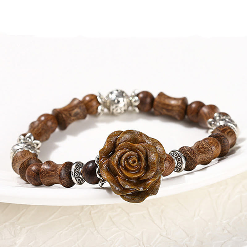 Buddha Stones Sandalwood Bamboo Pattern Camellia Healing Bracelet - image 2