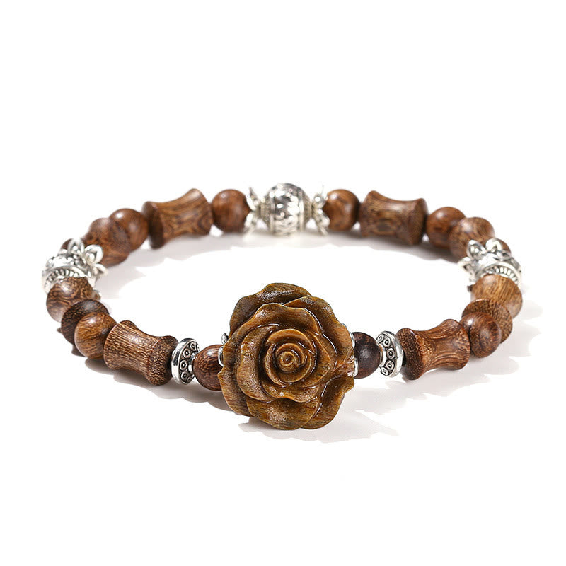 Buddha Stones Sandalwood Bamboo Pattern Camellia Healing Bracelet - image 14