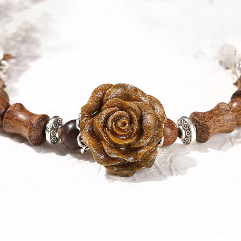 Buddha Stones Sandalwood Bamboo Pattern Camellia Healing Bracelet - image 12
