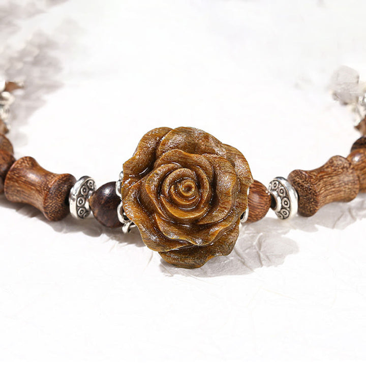 Buddha Stones Sandalwood Bamboo Pattern Camellia Healing Bracelet - image 12
