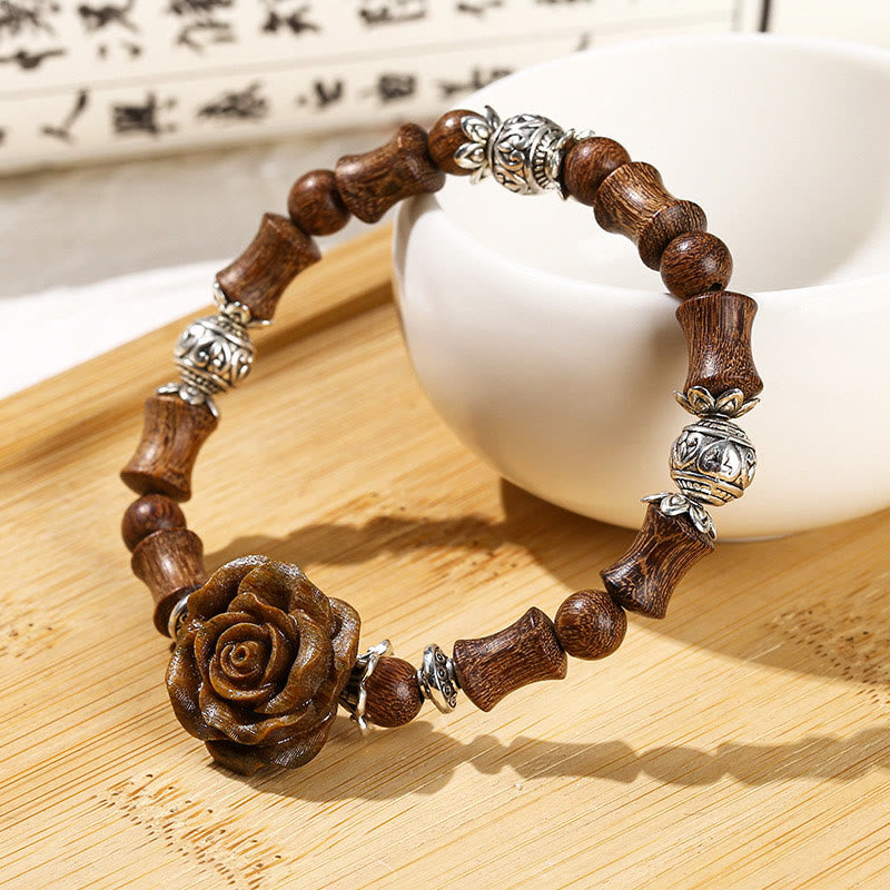 Buddha Stones Sandalwood Bamboo Pattern Camellia Healing Bracelet - image 3