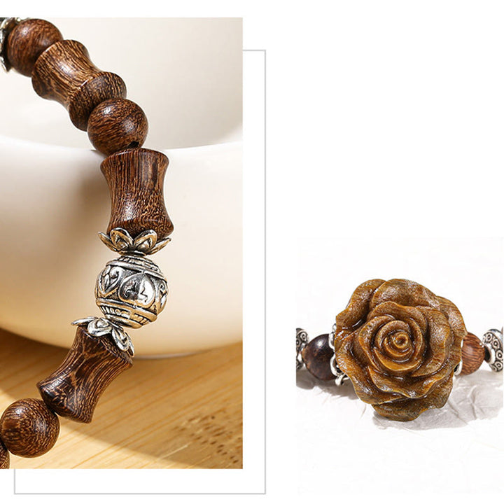 Buddha Stones Sandalwood Bamboo Pattern Camellia Healing Bracelet - image 13